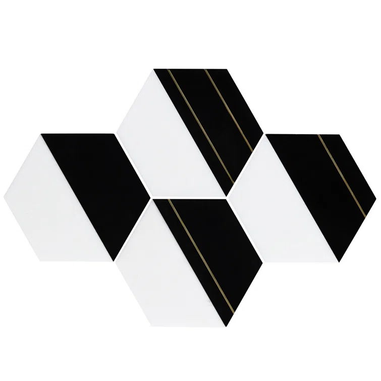 Meld 10.43" x 12.04" Marble and Brass Mosaic Hexagon Tile (0.87 Sq. Ft. / Sheet)