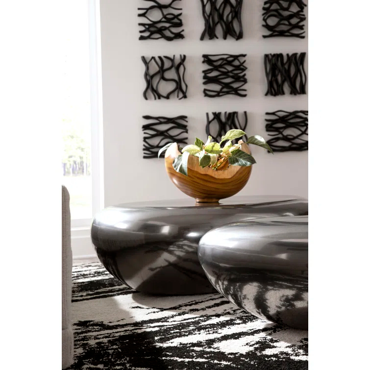 Polished Aluminum River Stone Solid Coffee Table