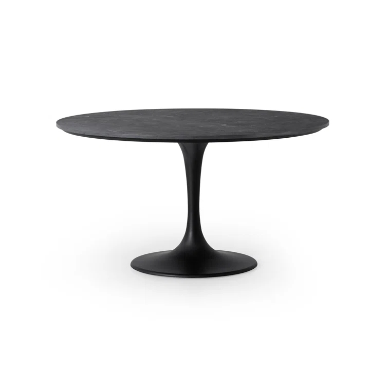 Powell 55" Black Marble and Iron Round Dining Table