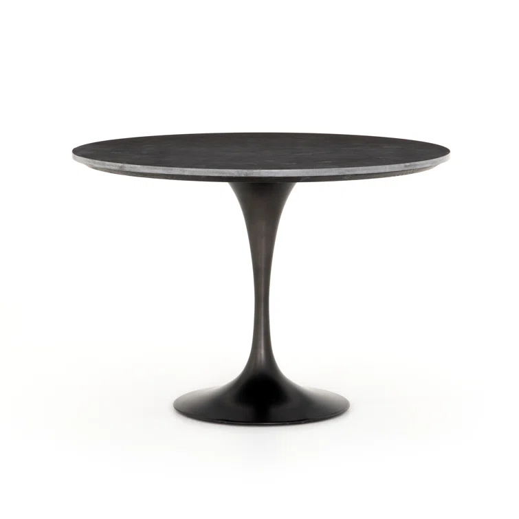 Round Black Iron and Marble Dining Table
