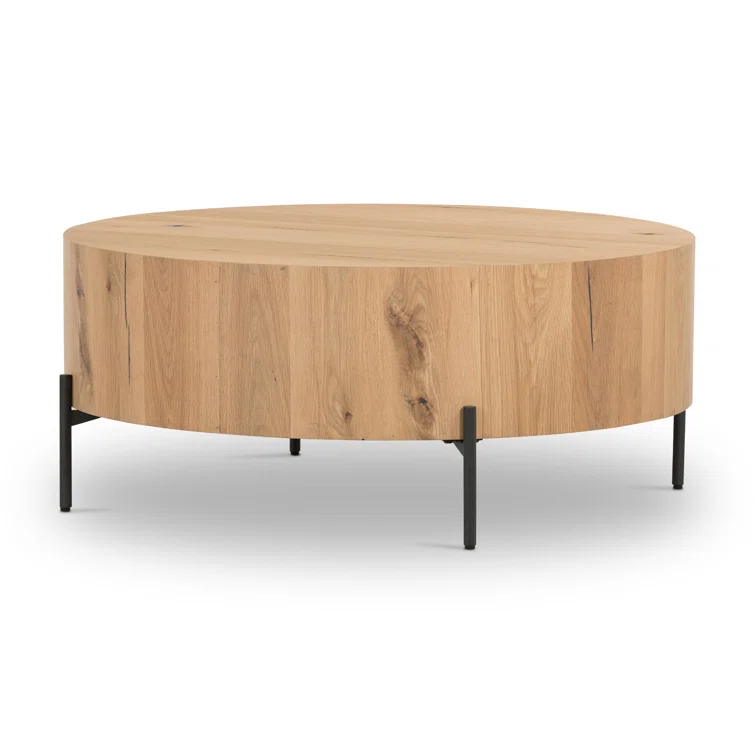Light Oak and Gunmetal Round Coffee Table