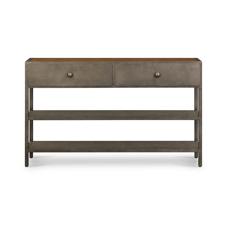 Industrial 50'' Brown and Zinc Console Table with Storage