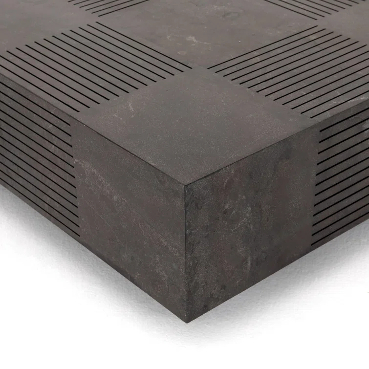 Masera 60'' Jet Black Oak Rectangular Coffee Table with Bluestone Top