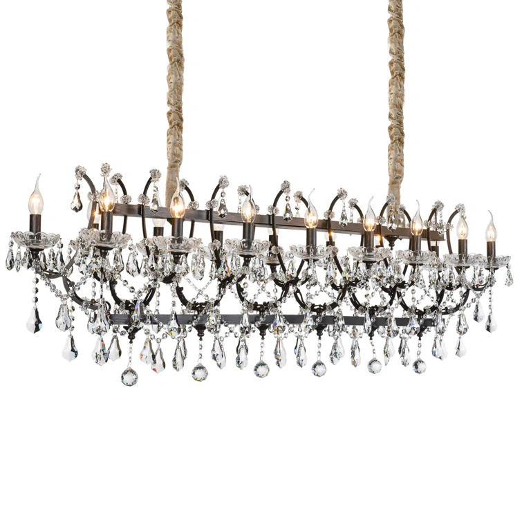 Black Iron and Crystal 16-Light Candle Chandelier