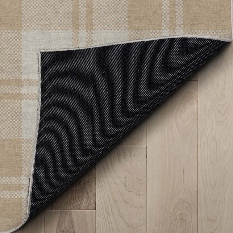 Kehr Plaid Farmhouse Geometric Beige Brown Grey Flat-Weave Area Rug