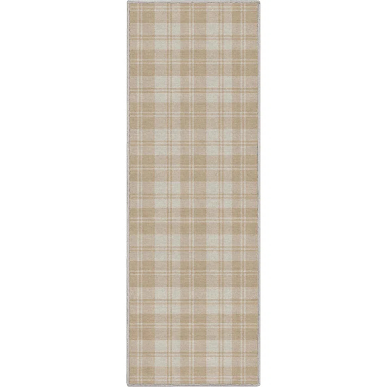 Kehr Plaid Farmhouse Geometric Beige Brown Grey Flat-Weave Area Rug