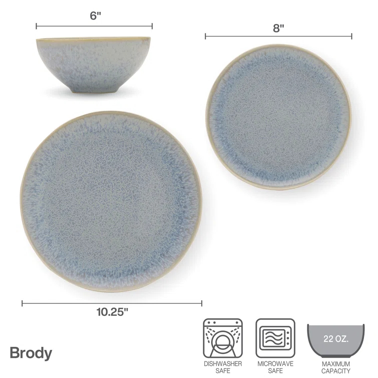 Barrett 12-Piece Stoneware Dinnerware Set, Service for 4