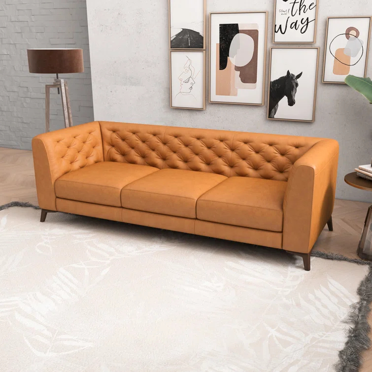 Staley 90" Genuine Leather Tuxedo Arm Sofa