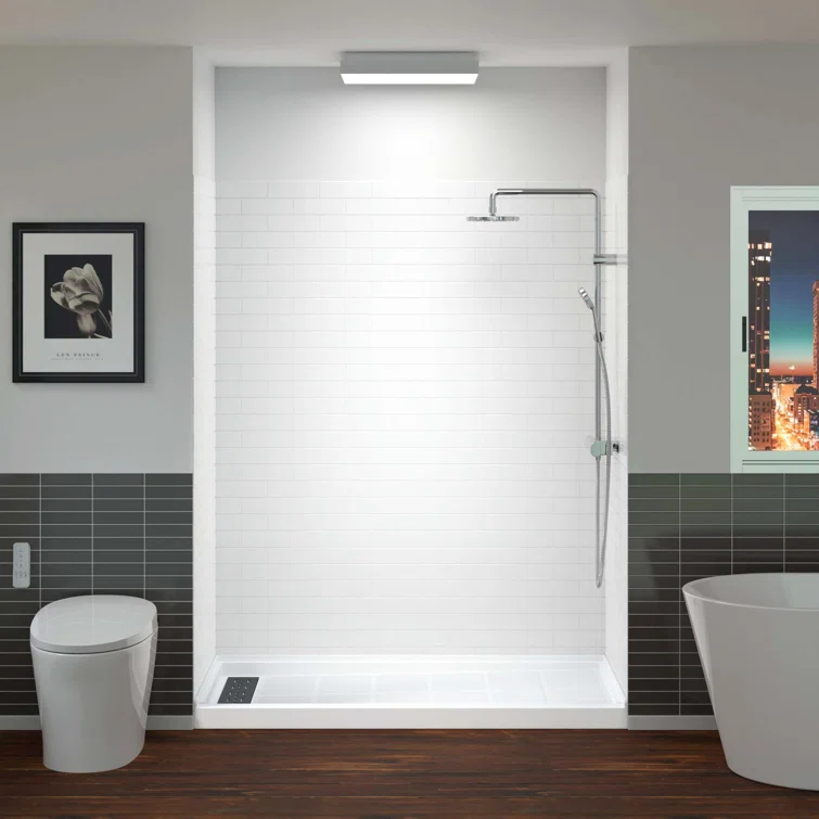 WoodBridge 60'' W 75'' H Framed Rectangle Shower Stall SWP603675-1-SU-H+SBR6036-1000L-MB