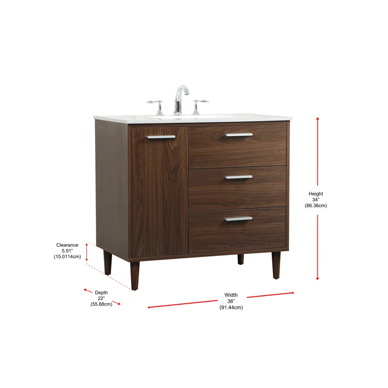 Burnie 36'' Single Bathroom Vanity with Engineered Marble Top