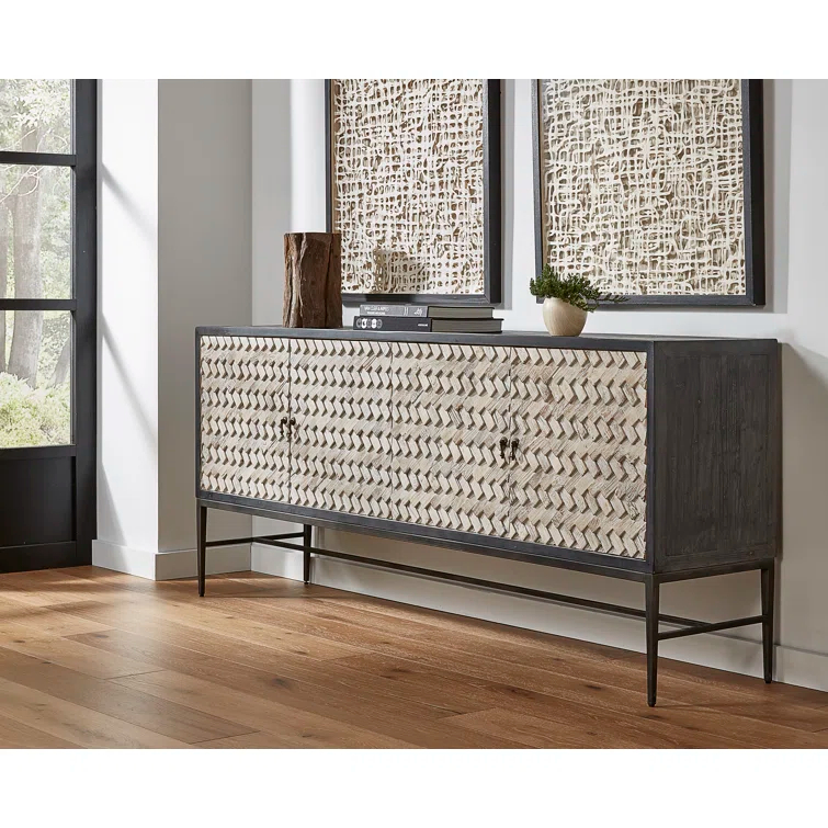 Charcoal and Whitewashed 79" Transitional Buffet Table with Braided Design