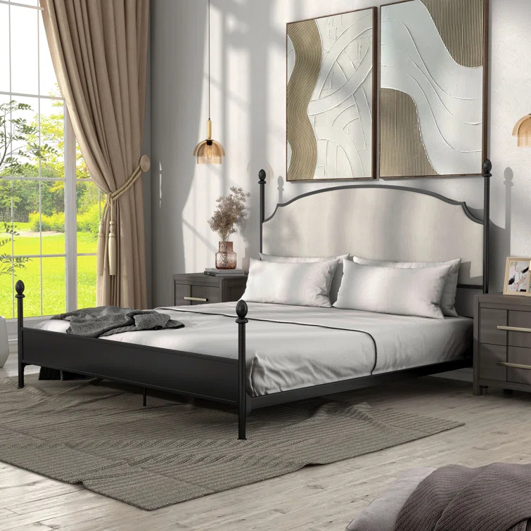 Upholstered Metal Four Poster Bed
