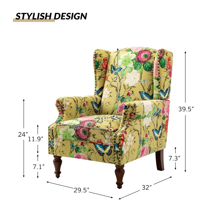 Anndi Floral Upholstered Wingback Chair (Set of 2)