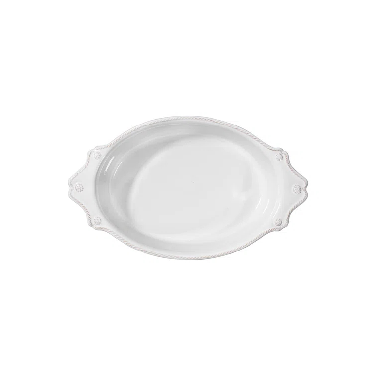 White Ceramic Oval Casserole Dish with Twisted Cord Trim