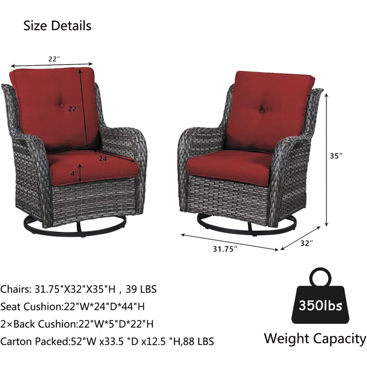 Carolina Outdoor Wicker Swivel Glide Chair with Cushions