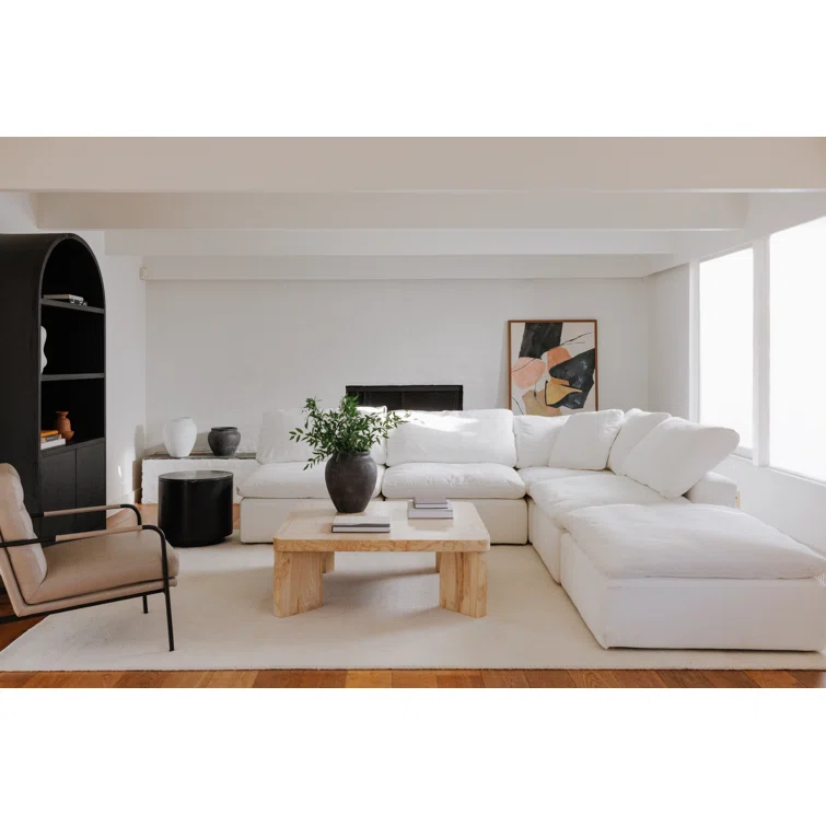 Terra Cream 114" Tufted Modular Sectional with Ottoman in Livesmart Fabric