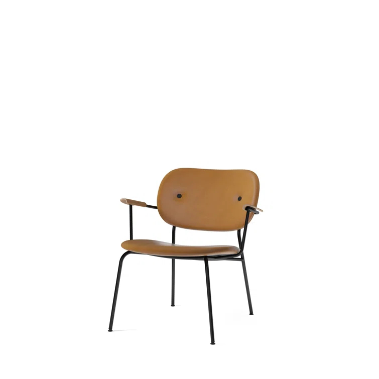 Natural Oak and Cognac Leather Geometric Lounge Chair