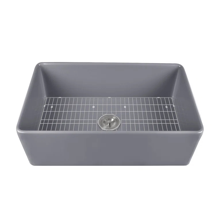 Grove 33" L X 18" W Rectangular Single Bowl Fireclay Farmhouse Kitchen Sink with Grid and Strainer