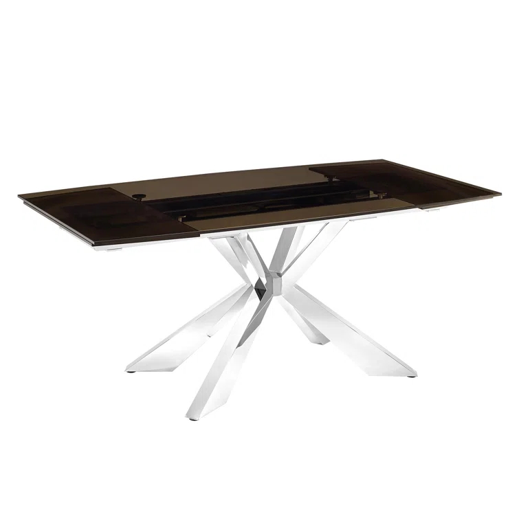 Extendable Glass Top Metal Base Dining Table