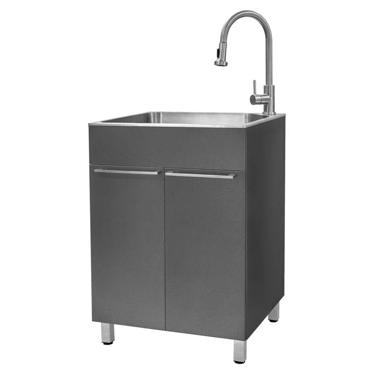 All-In-One 24.1" L x 21.3" W Free Standing Laundry Sink with Faucet