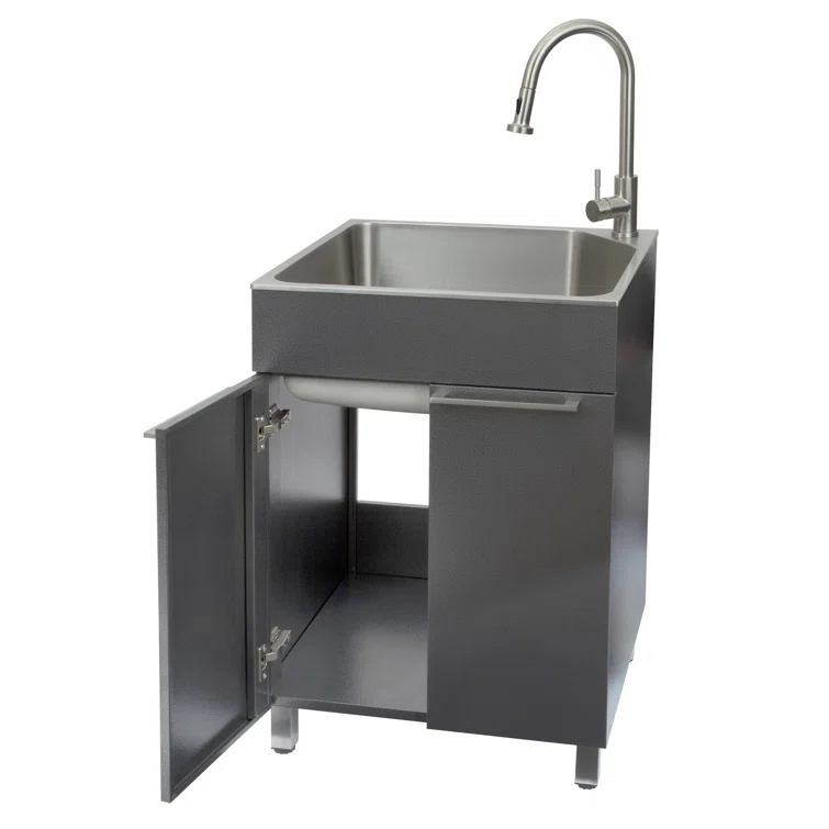 All-In-One 24.1" L x 21.3" W Free Standing Laundry Sink with Faucet