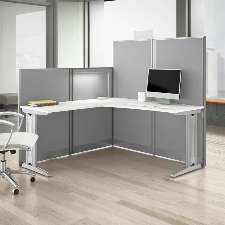 Office In An Hour L-Shaped 1 Person Cubicle with Cable Management