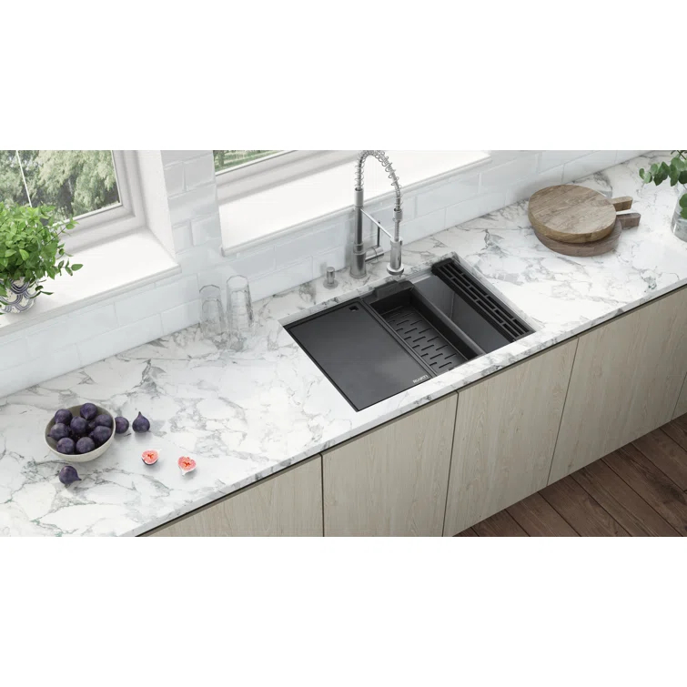 Ruvati 27-inch Workstation Slope Bottom Offset Drain Undermount 16 Gauge Kitchen Sink