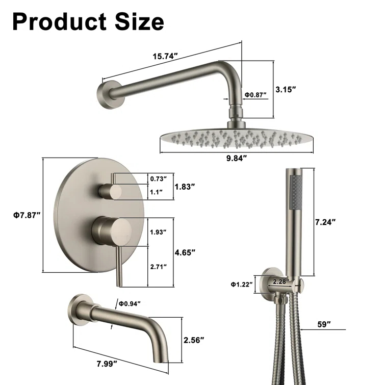 Luxury Wall-Mounted 3-Function Shower System Solid Brass Mixer Valve, 1.8 GPM Flow & Dual Showerheads with Rough-in Valve