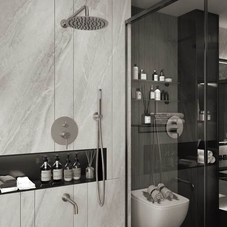Luxury Wall-Mounted 3-Function Shower System Solid Brass Mixer Valve, 1.8 GPM Flow & Dual Showerheads with Rough-in Valve
