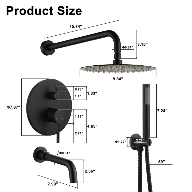 Luxury Wall-Mounted 3-Function Shower System Solid Brass Mixer Valve, 1.8 GPM Flow & Dual Showerheads with Rough-in Valve