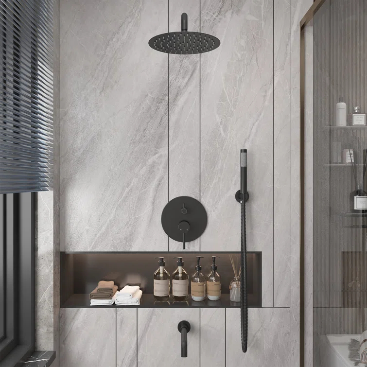 Luxury Wall-Mounted 3-Function Shower System Solid Brass Mixer Valve, 1.8 GPM Flow & Dual Showerheads with Rough-in Valve
