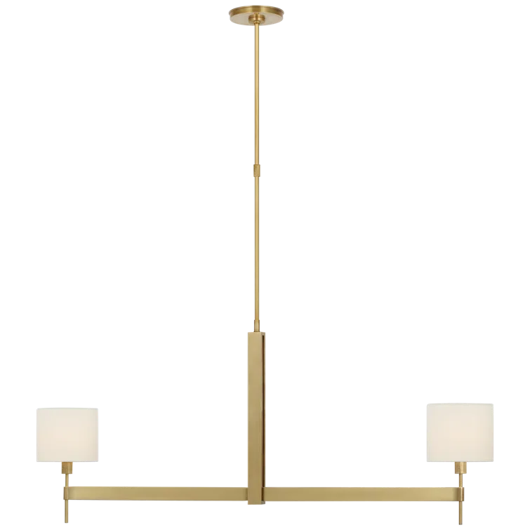 Antique Brass 54" Modern Chandelier with Linen Shades