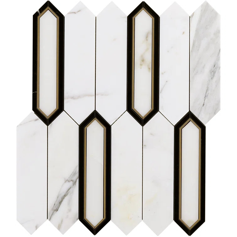 Bond Tile Zip 11.65'' W x 13.62'' L Marble and Brass Mosaic Tile (1.1 Sq. Ft. / Sheet)