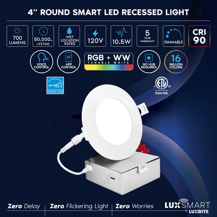 5.05'' Tunable Color Temperature Air-Tight IC Rated LED Canless Recessed Lighting Kit