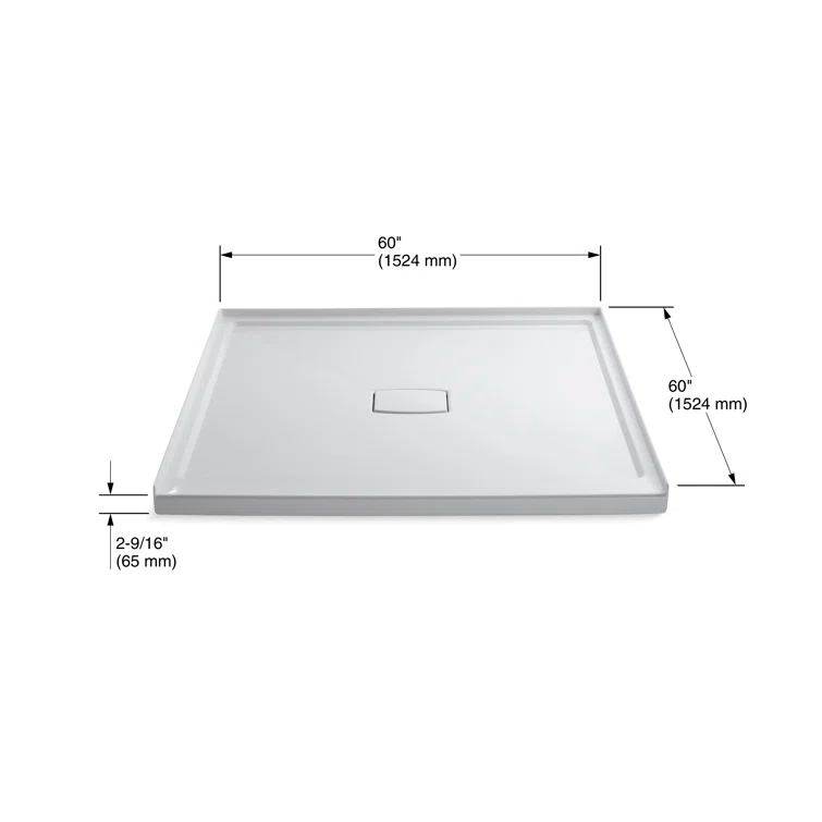Archer® 60" x 60" Single Threshold Acrylic Alcove Shower Base, Center Drain