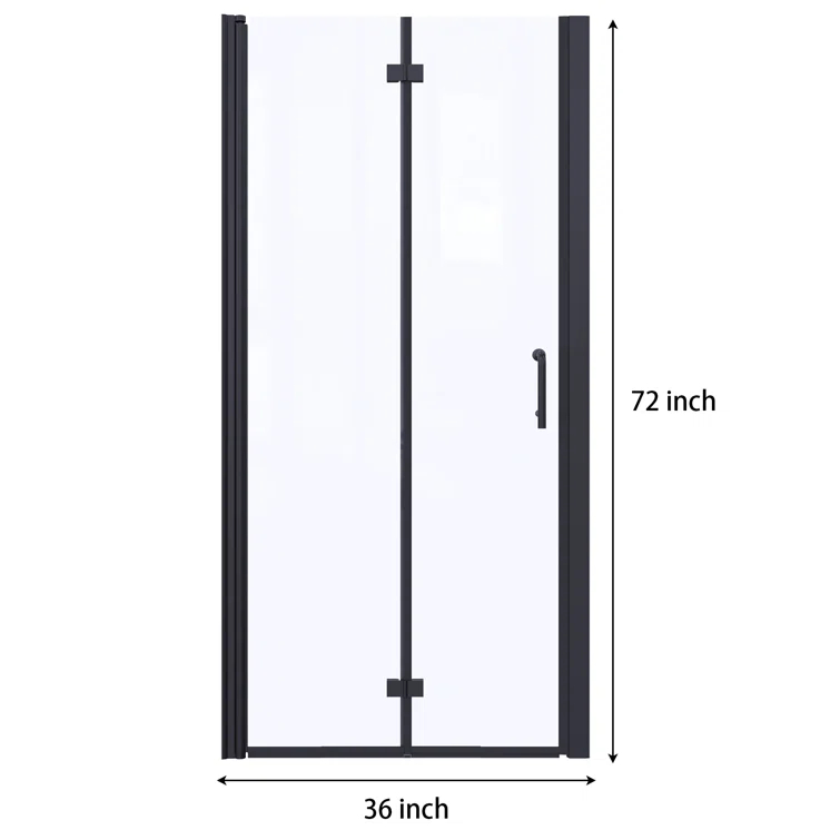 Lordear L-SD3672BBFH 36'' W x 72'' H Bi-Fold Semi-Frameless Shower Door with Clear Glass