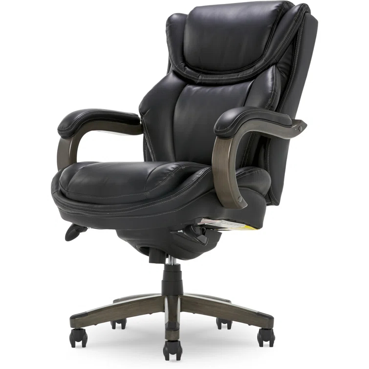 La-Z-Boy La-Z-Boy Harnett Big and Tall Executive Office Chair, Ergonomic High-Back Chair with Solid Wood Arms, ComfortCore with Memory Foam Cushions, Bonded Leather