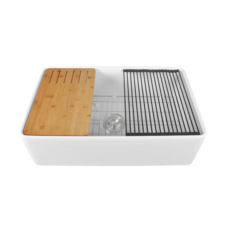 DeerValley 33" L X 20" W Single Basin Workstation Farmhouse Kitchen Sink With Sink Grid, Cutting Board And Dish-Drying Rack