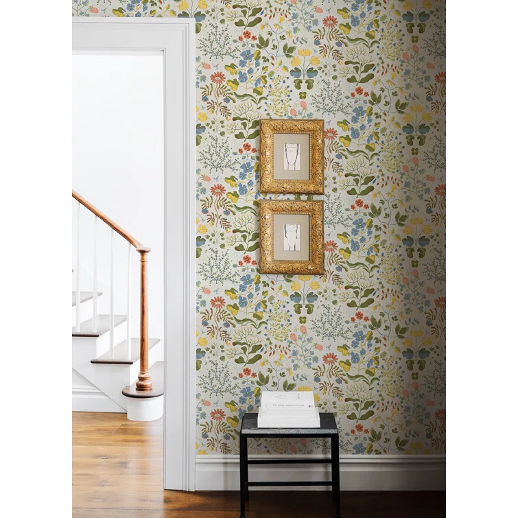 Scandinavian Floral Wallpaper Roll in Multicolor on White