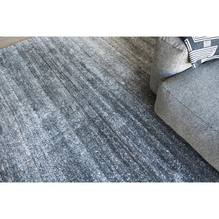Charcoal Hand-Knotted Wool and Viscose 10' x 14' Area Rug