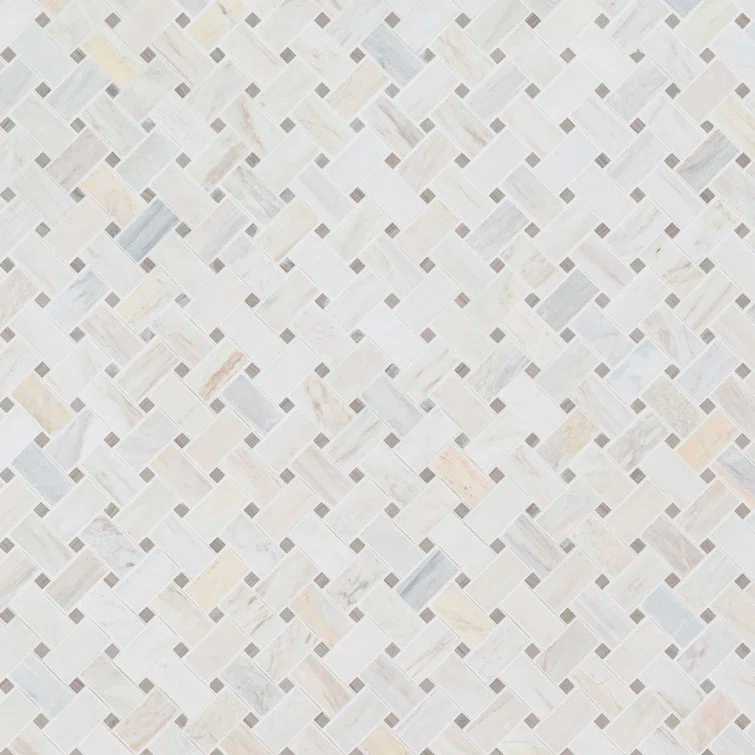 Angora Basketweave 12.5" x 12.5" Polished Marble Mosaic Floor and Wall Tile