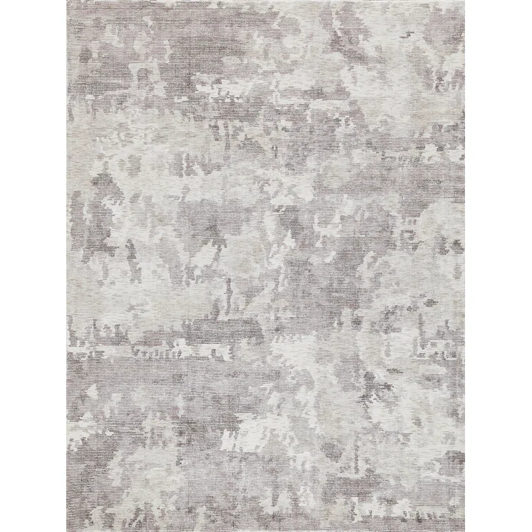 Handmade Abstract Gray and Beige Wool Viscose Area Rug 9' x 12'