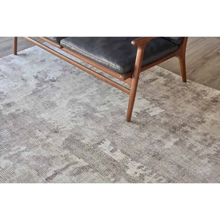 Handmade Abstract Gray and Beige Wool Viscose Area Rug 9' x 12'