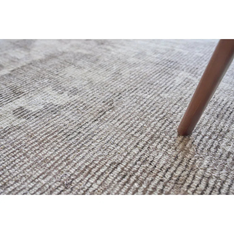 Handmade Abstract Gray and Beige Wool Viscose Area Rug 9' x 12'