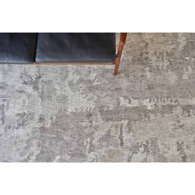 Handmade Abstract Gray and Beige Wool Viscose Area Rug 9' x 12'