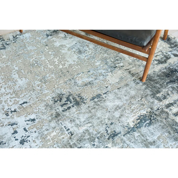 Rectangle Cosmo Abstract Hand-Knotted Wool/Bamboo Slat/Seagrass Area Rug in Gray/Charcoal
