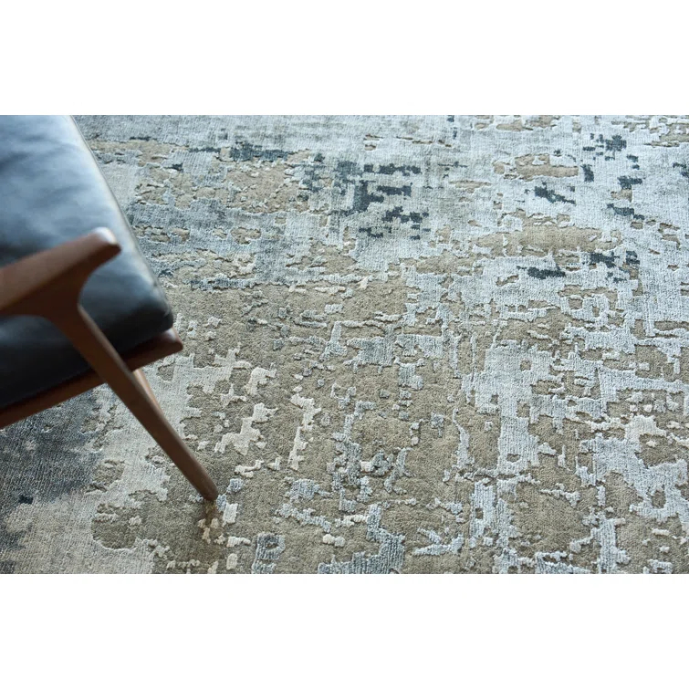 Rectangle Cosmo Abstract Hand-Knotted Wool/Bamboo Slat/Seagrass Area Rug in Gray/Charcoal