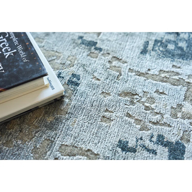 Rectangle Cosmo Abstract Hand-Knotted Wool/Bamboo Slat/Seagrass Area Rug in Gray/Charcoal
