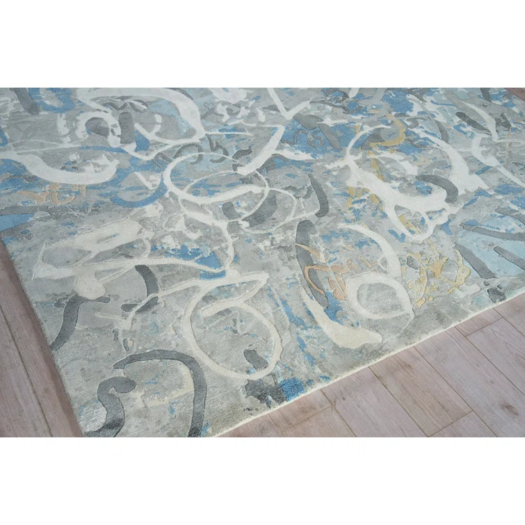EXQUISITE RUGS Exquisite Rugs Gianni Handmade Hand Loomed Wool/Bamboo Silk Blues/Silver/Ivory Area Rug