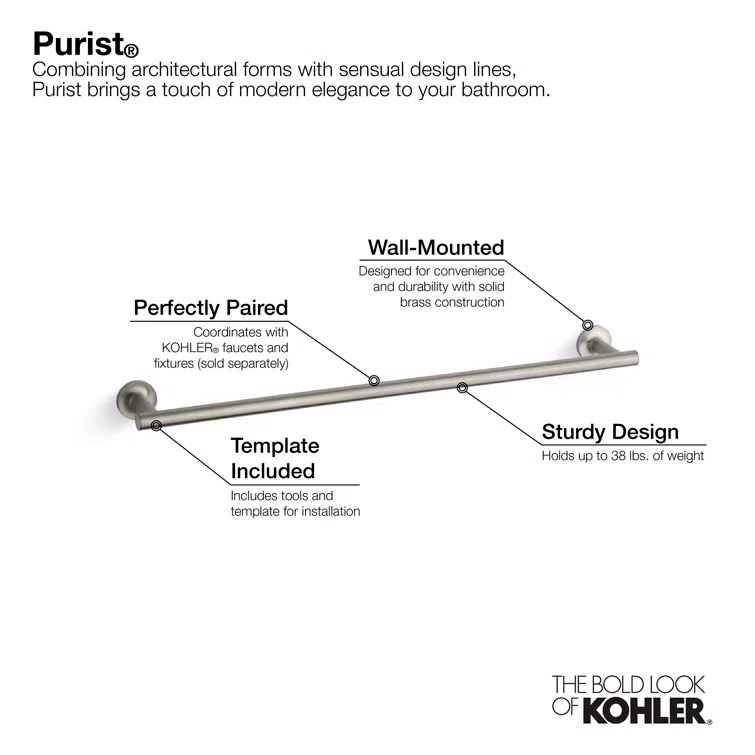 Purist® 30" Wall Mounted Towel Bar